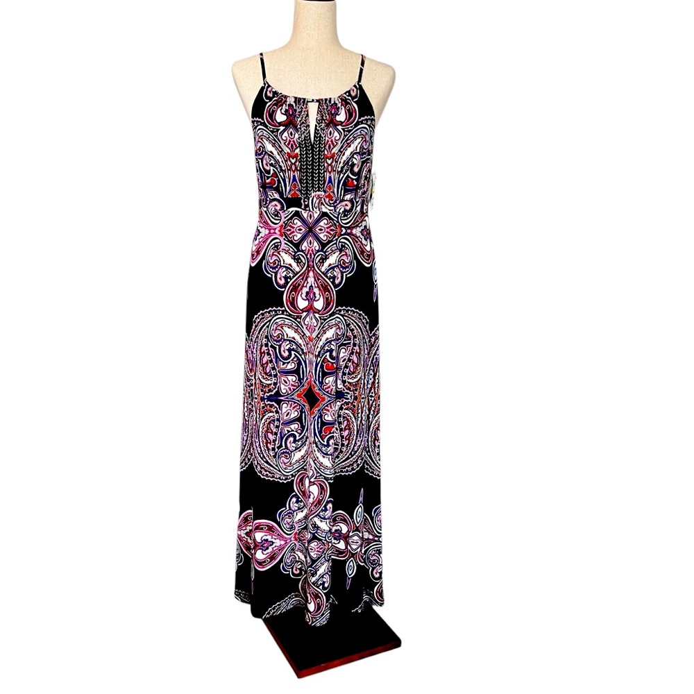 INC Strappy Maxi Dress. Black, Pink, Burgundy. Size M NWT #001